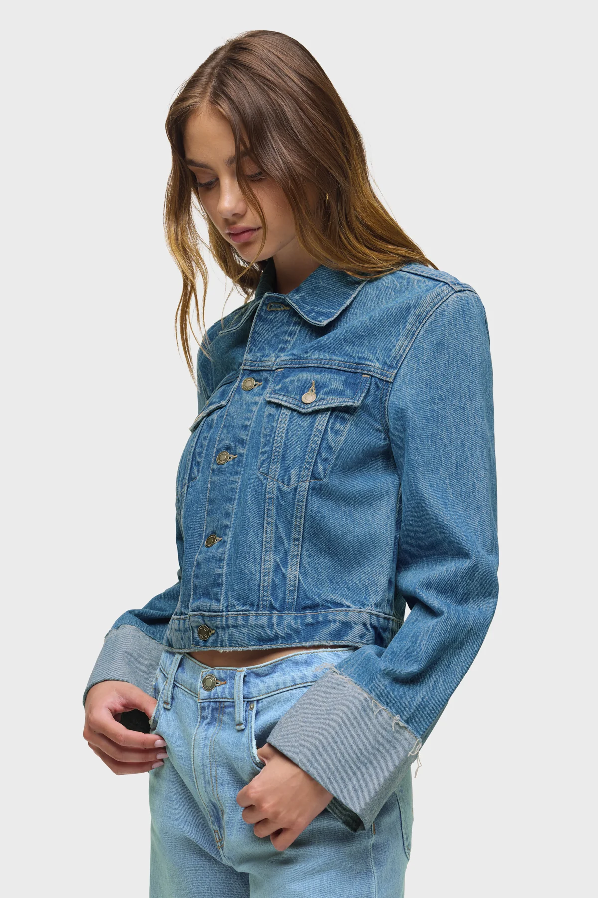 Cuffed Cropped Denim Jacket - Image 3