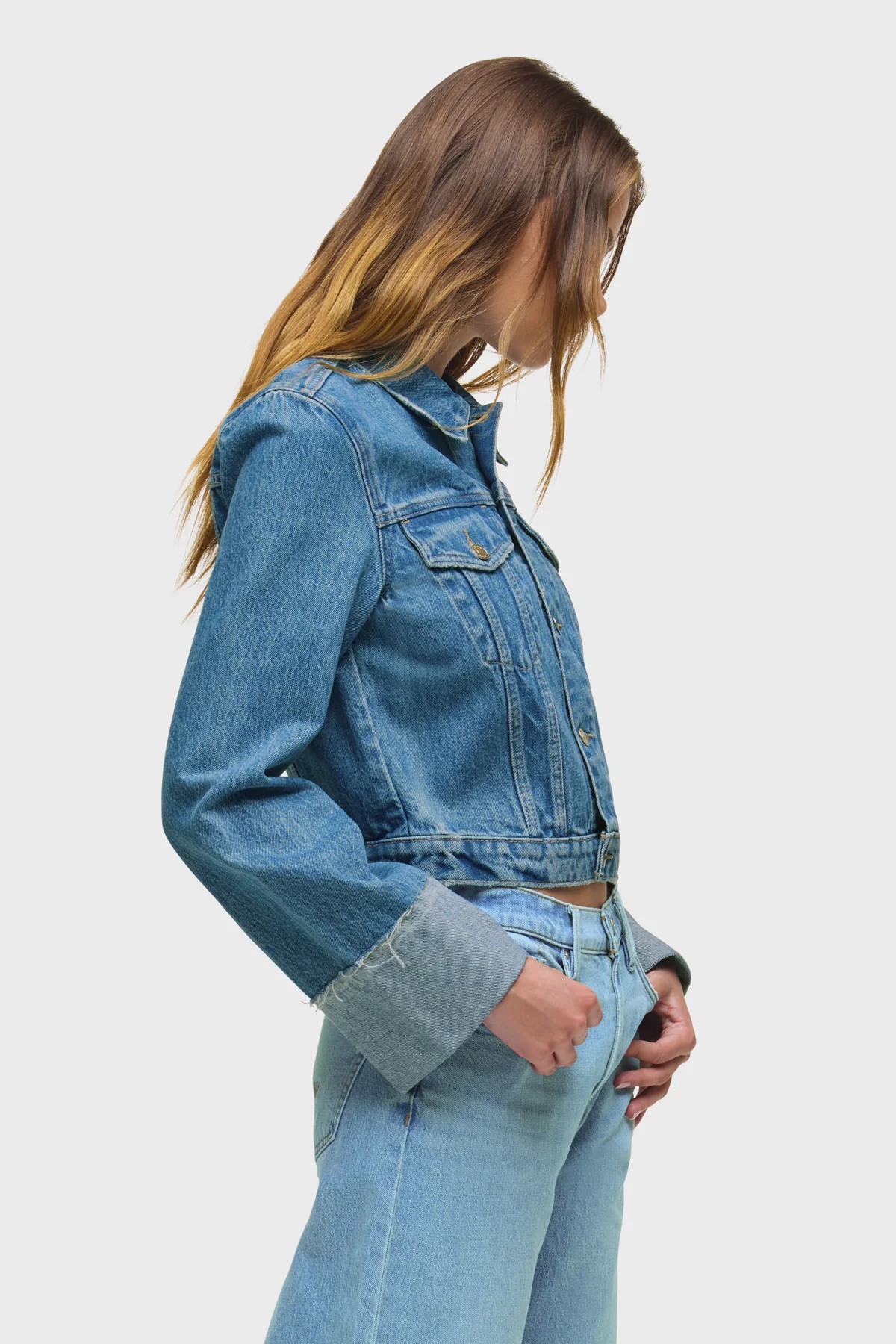 Cuffed Cropped Denim Jacket - Image 4