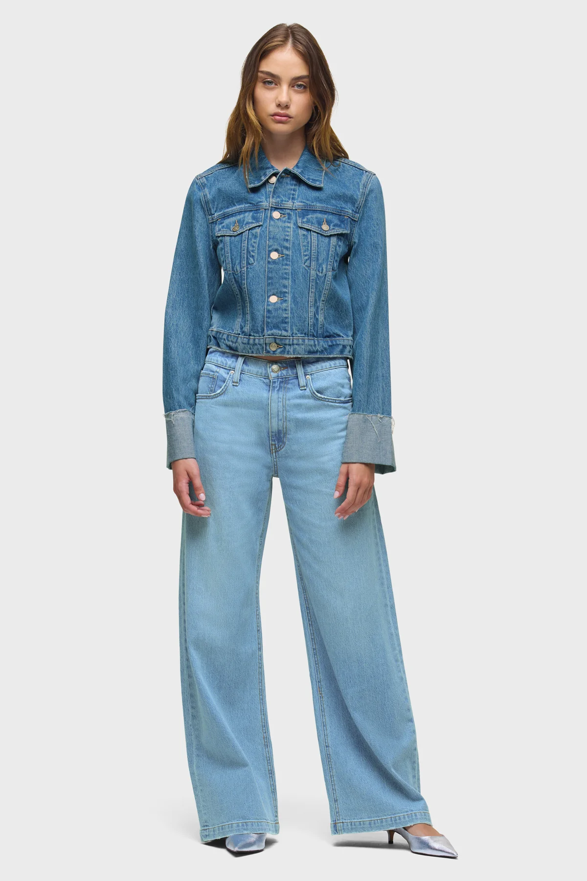 Cuffed Cropped Denim Jacket - Image 5