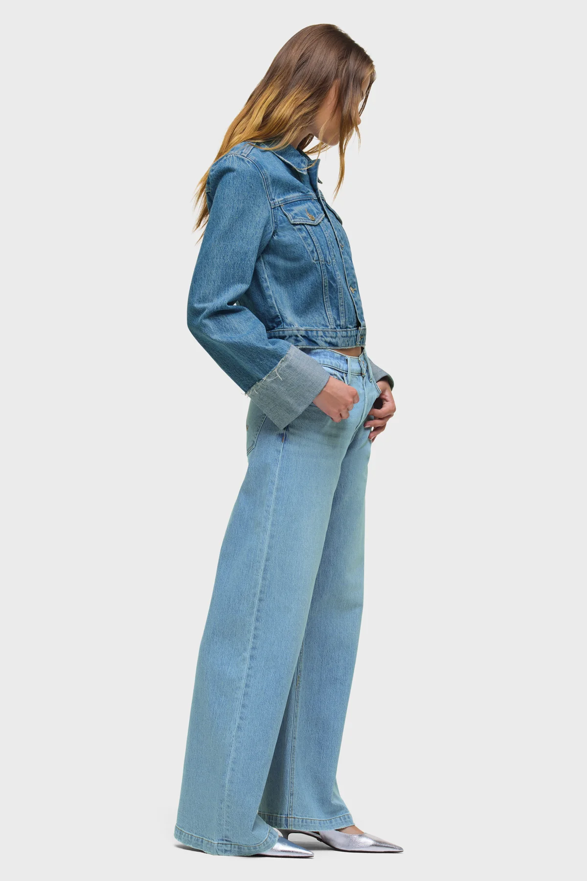 Cuffed Cropped Denim Jacket - Image 7