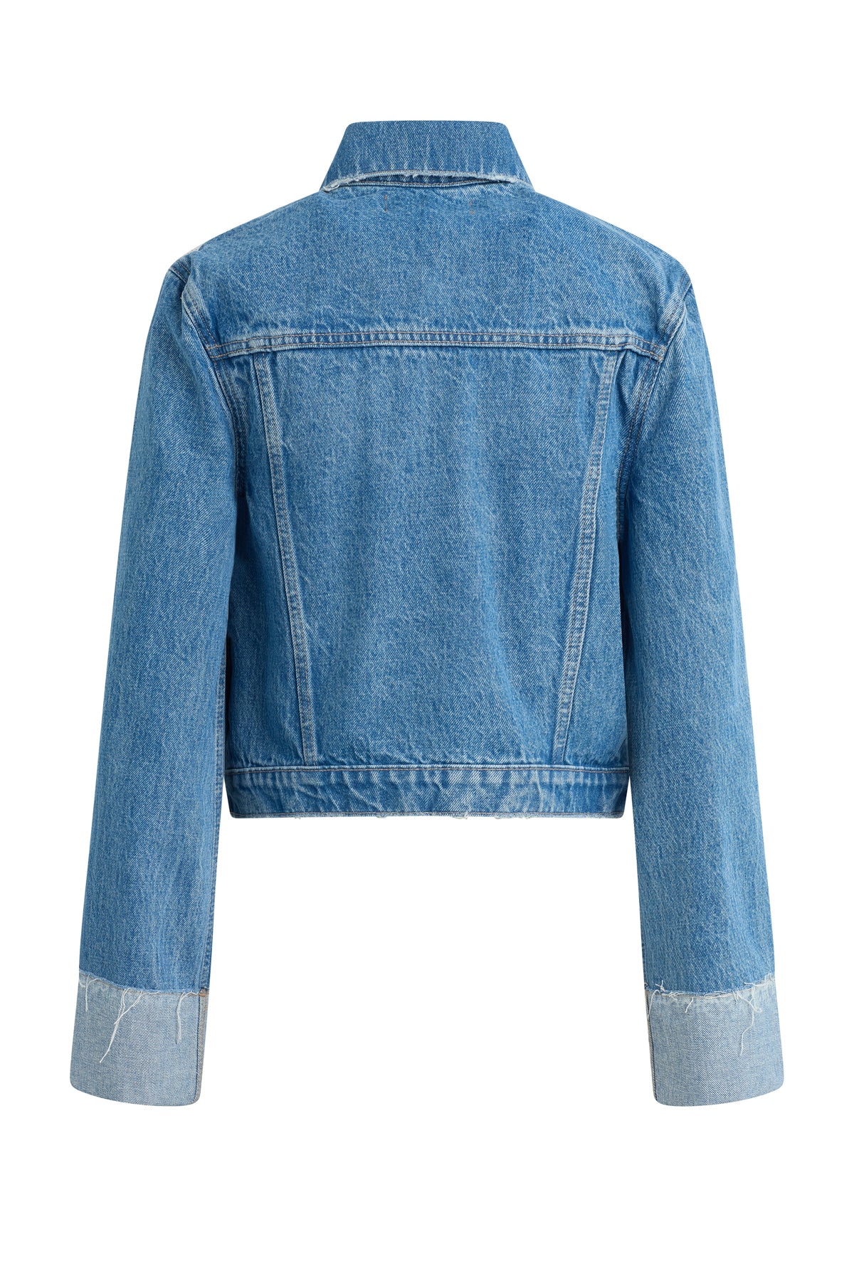Cuffed Cropped Denim Jacket - Image 9