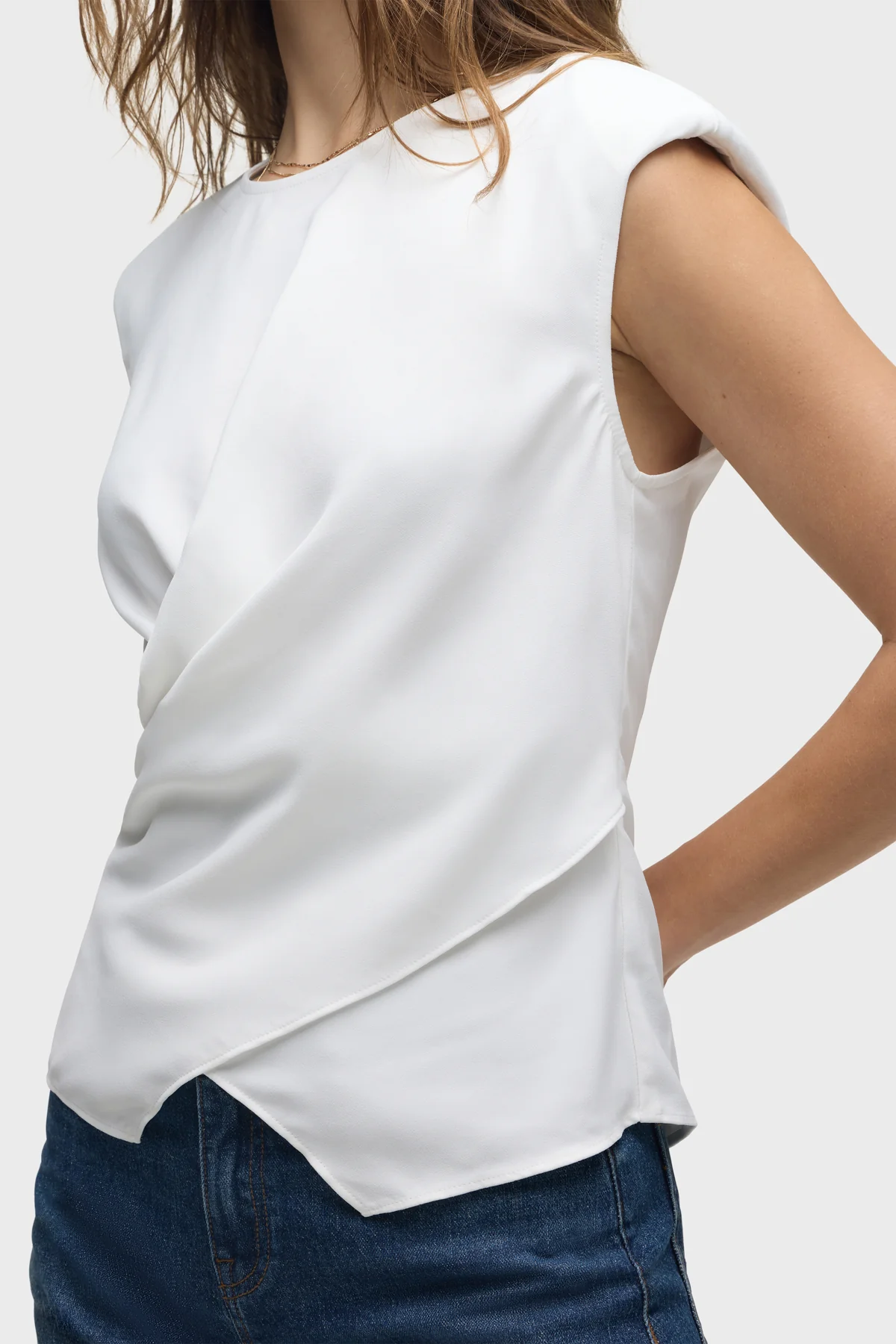Shoulder Padded Wrap Sleeveless Tee - Image 4