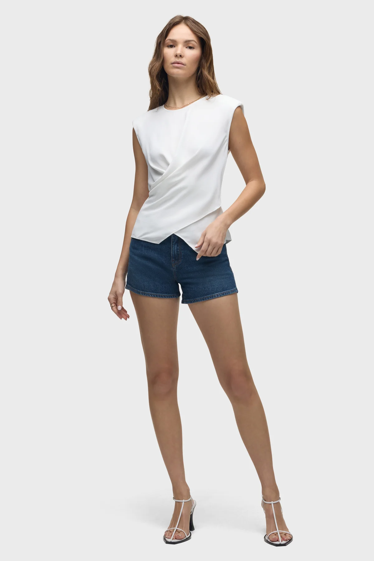 Shoulder Padded Wrap Sleeveless Tee - Image 5