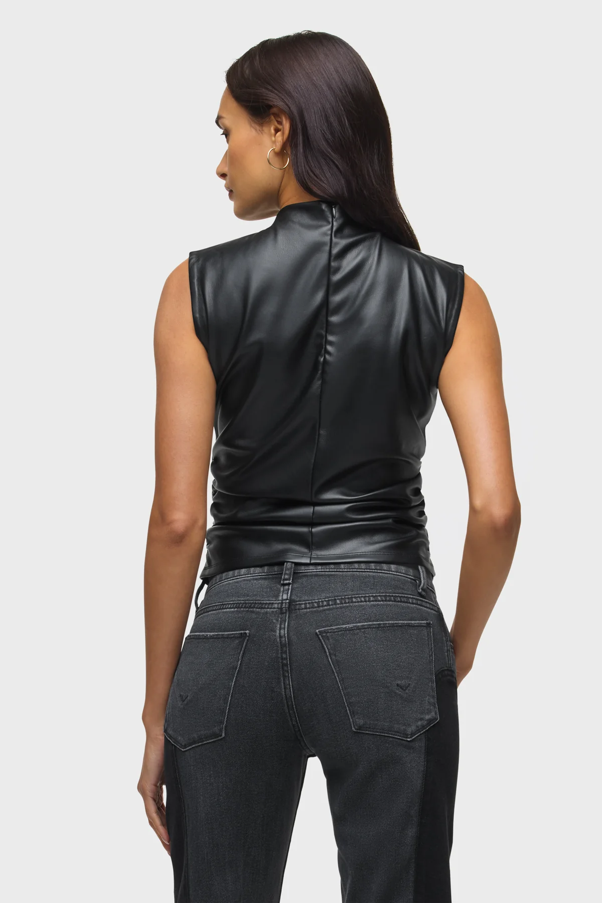 Vegan Leather Top W Side Seam Ruching - Image 2