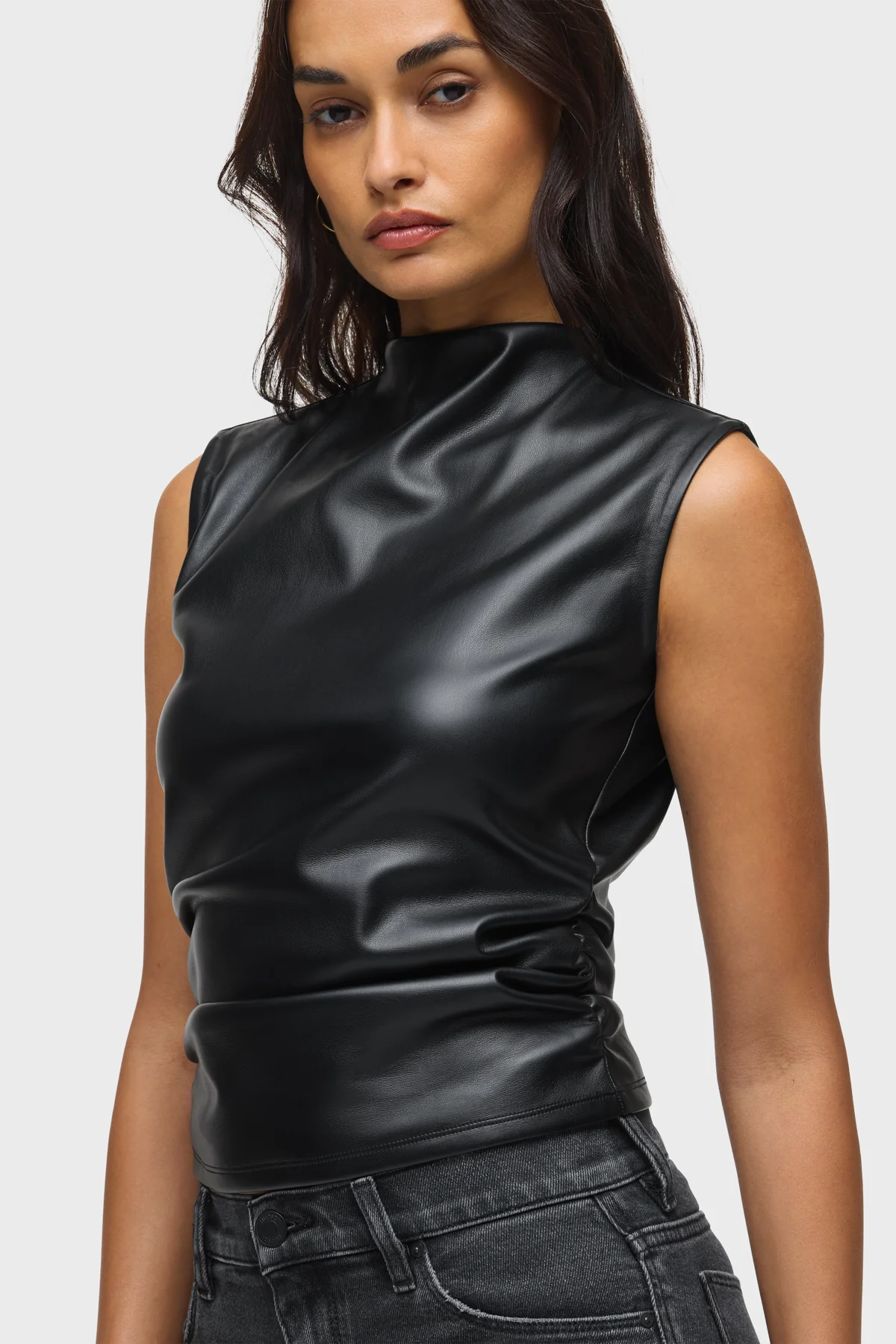 Vegan Leather Top W Side Seam Ruching - Image 4
