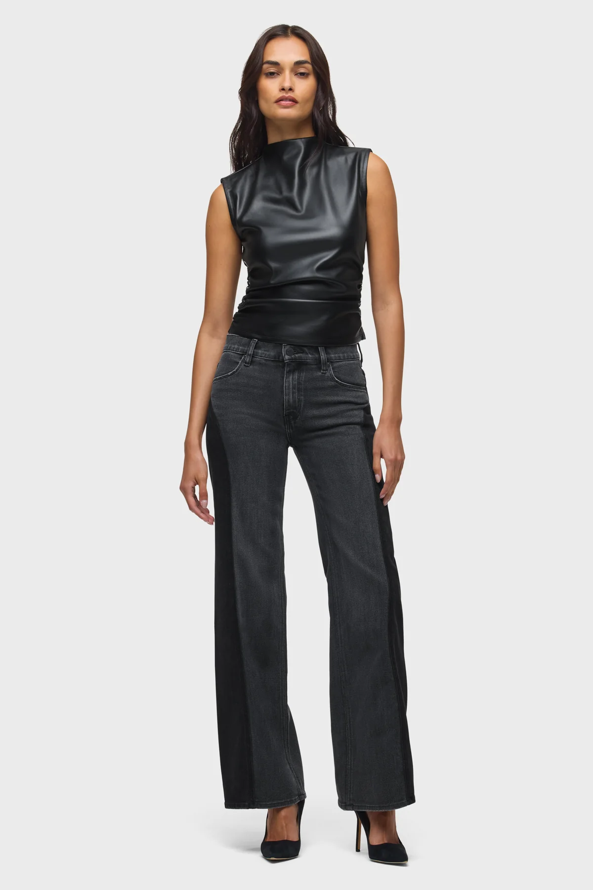 Vegan Leather Top W Side Seam Ruching - Image 5
