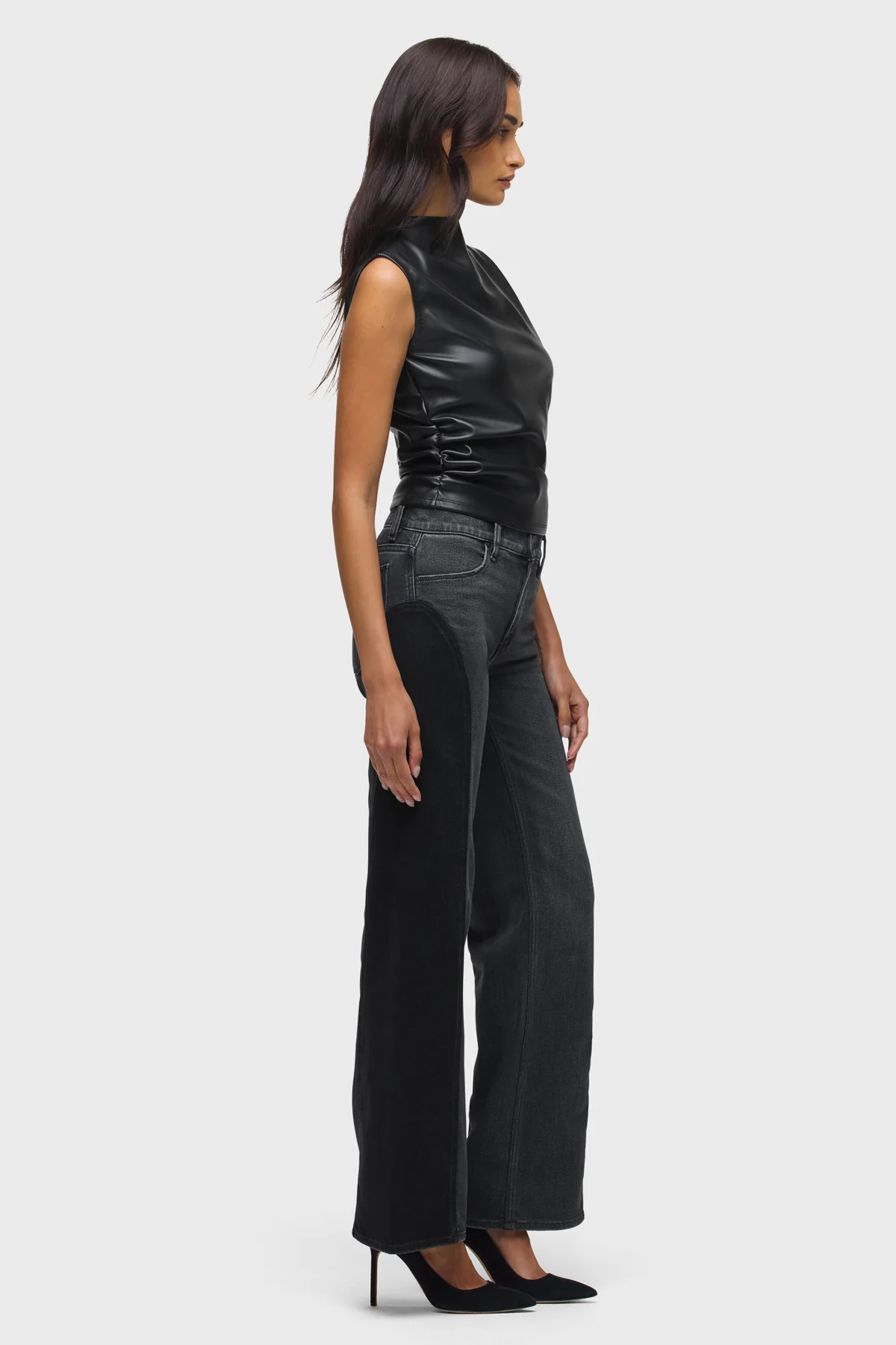 Vegan Leather Top W Side Seam Ruching - Image 7