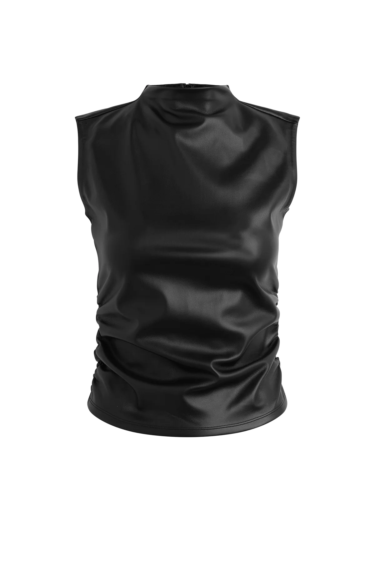 Vegan Leather Top W Side Seam Ruching - Image 8